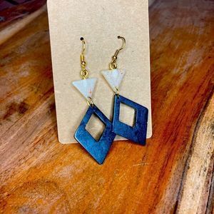 Black, gold, cream chandelier earrings